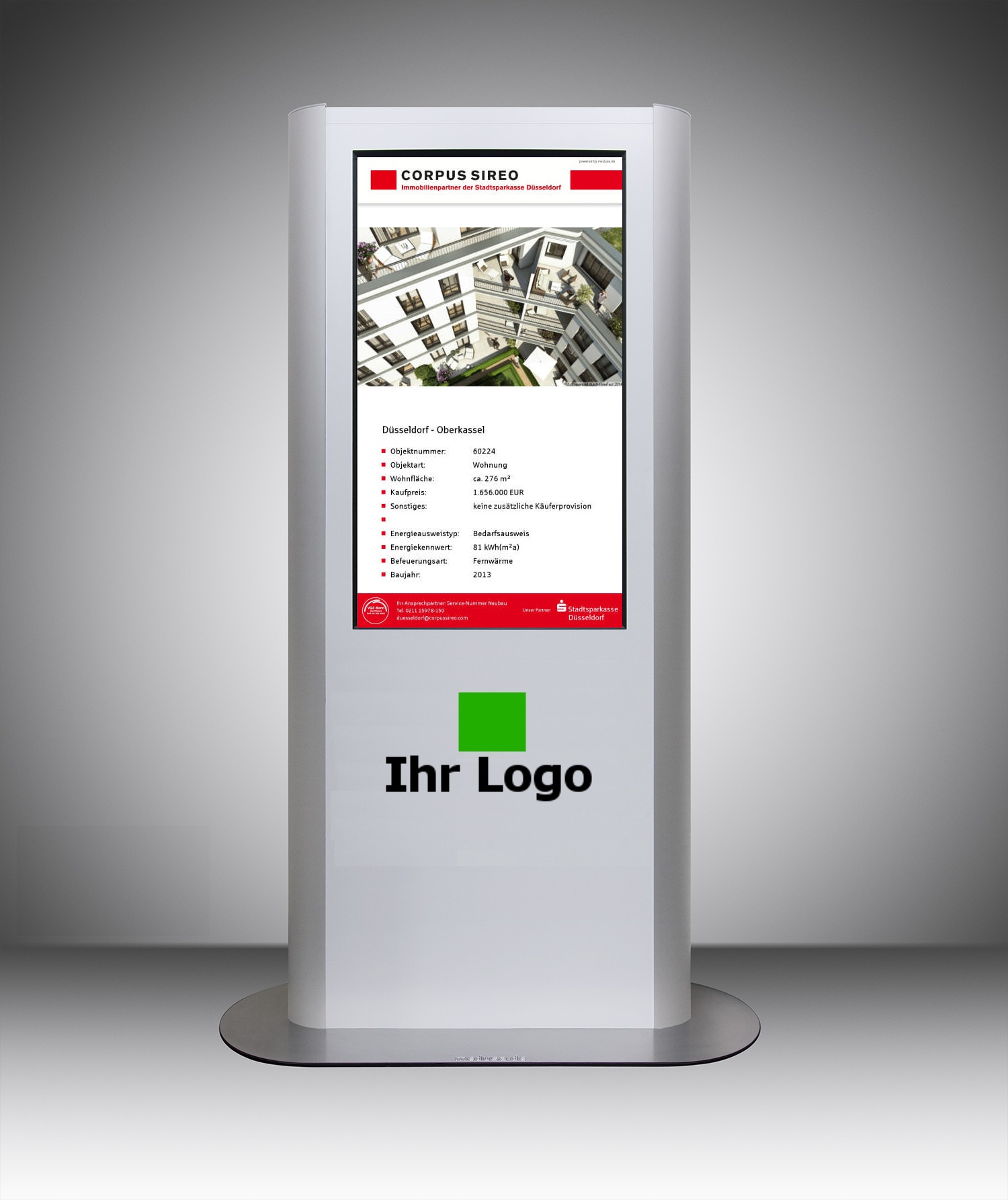 MEDUSA-Stele mit Immobilienwerbung